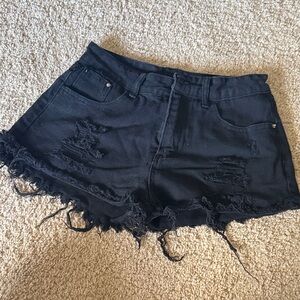 SHEIN Black Distressed Jean Shorts